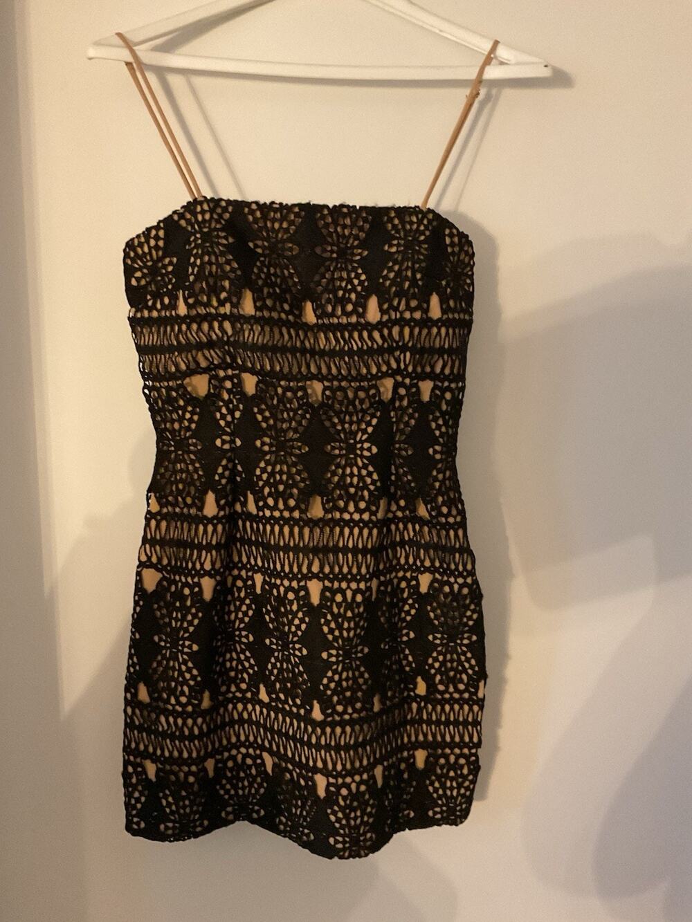Lulus Adara Black Crochet Lace Nude Underlay Mini Dress